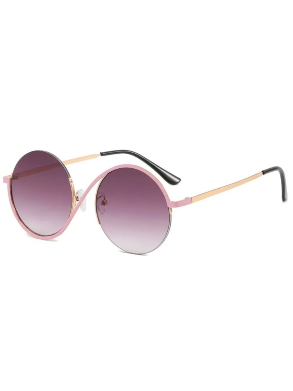 Round Oversized Gradient Grey/Pink Lenses Sunglasses Unique Frame Design UV Prot